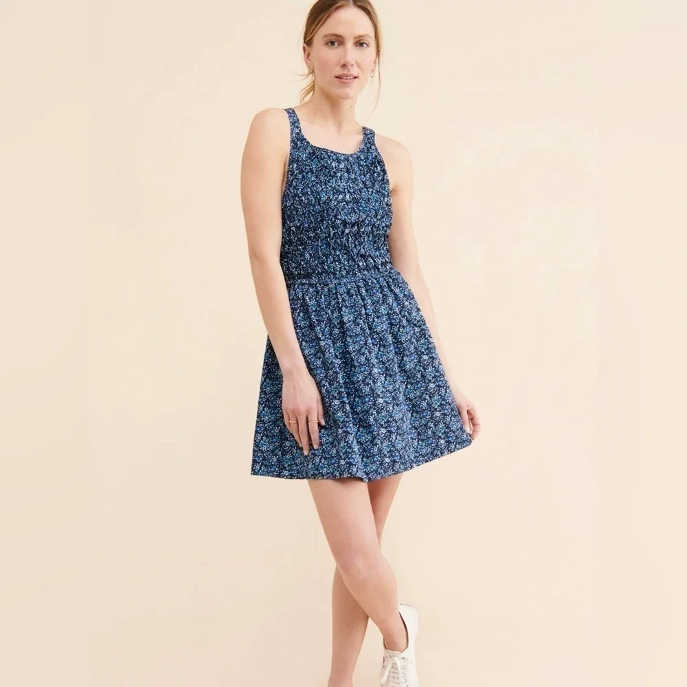 Free People Petunia Smocked Mini Dress in Cerulean Blue Sz. XS