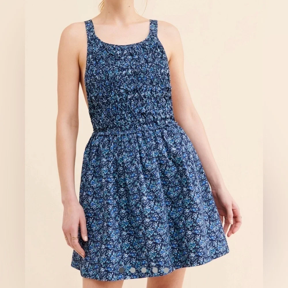 Free People Petunia Smocked Mini Dress in Cerulean Blue Sz. XS