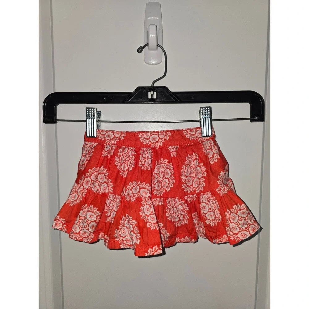 Genuine Baby OshKosh‎ Girls Orange White Floral Tiered Ruffle Skirt 0-3M Cotton