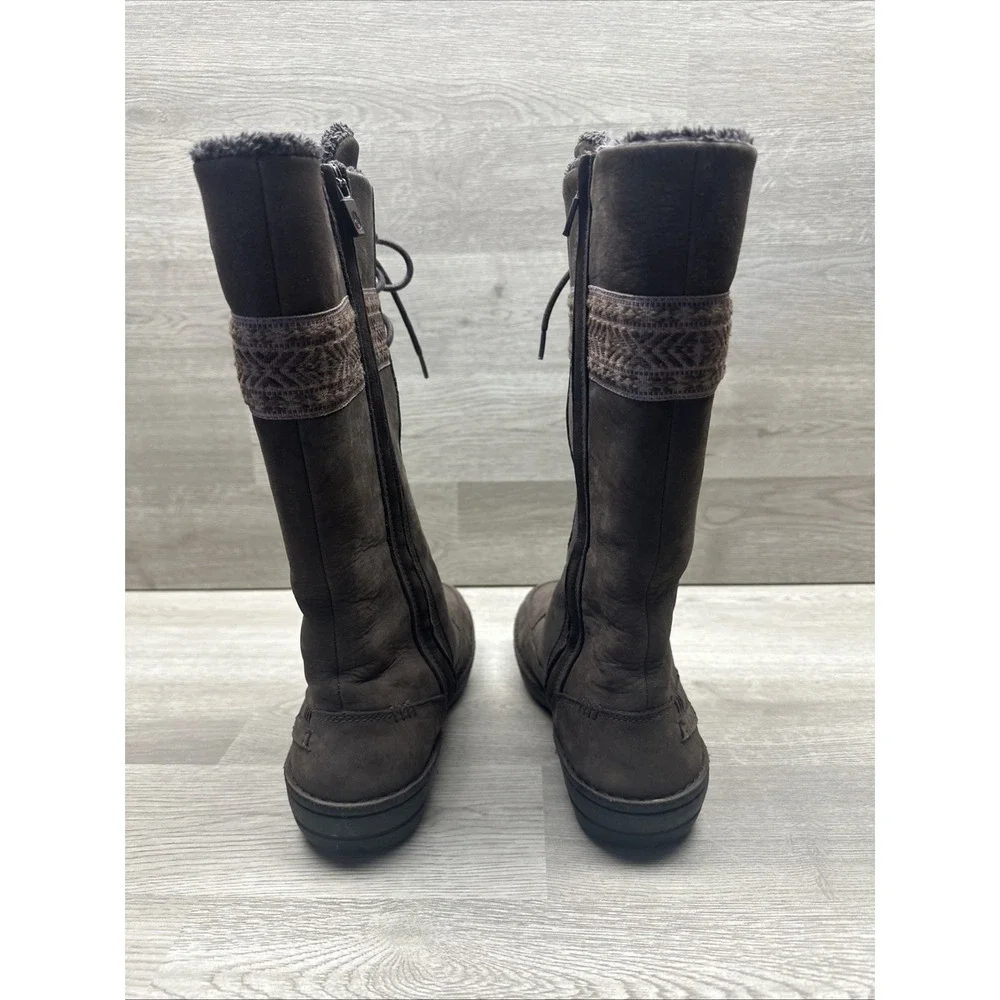 TEVA‎ Kiru Brown Nubuck Leather  Fleece Lined Mid Calf Boots Decorative Woven 8