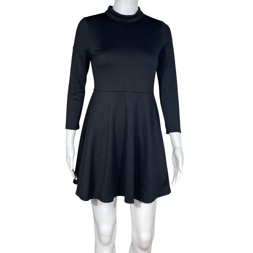 Free People Flirt n Flare Black Mock Neck Open Back Fit Flare Mini Dress Small P