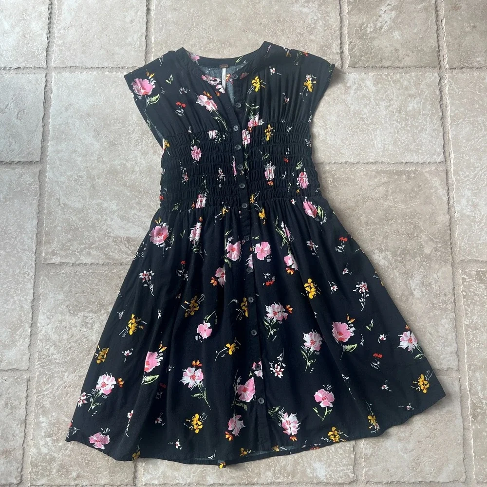 Free‎ People Mini Floral Print Boho Dress - Size XS - Elastic Waist