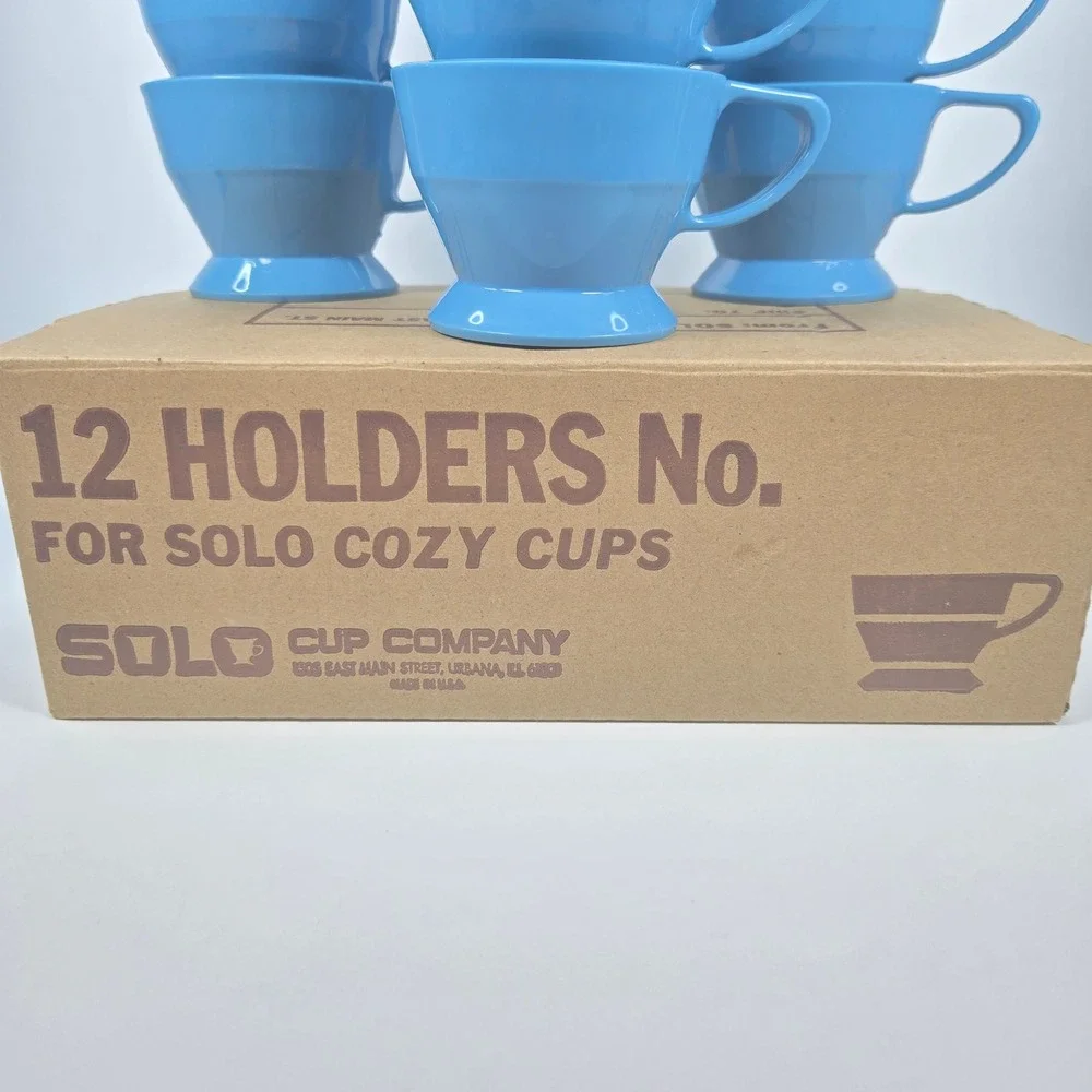 Vintage SOLO Cozy Cup Holders Blue Plastic Stackable 12‎ Original Box Retro MCM