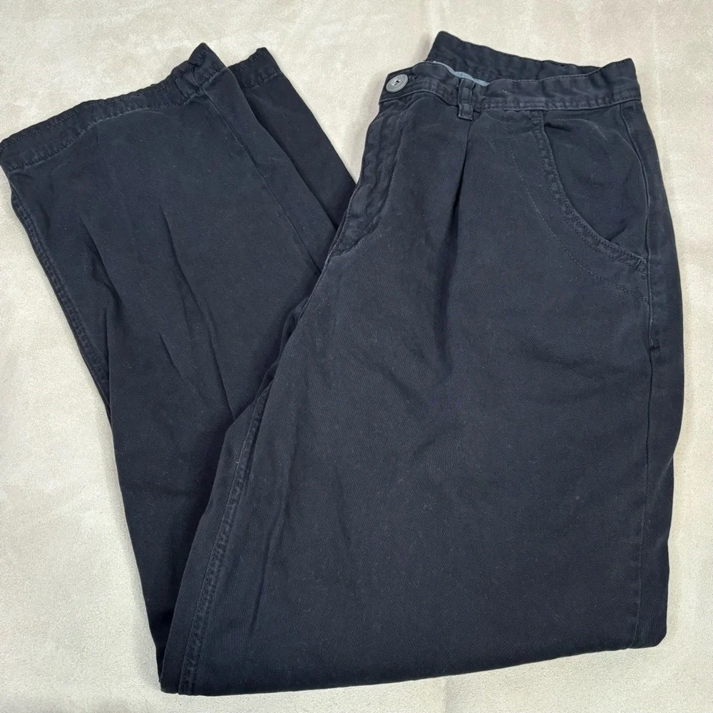 Free People Women’s Size 10 Black High Rise Wide Leg Twill Pants Pleated Trouser