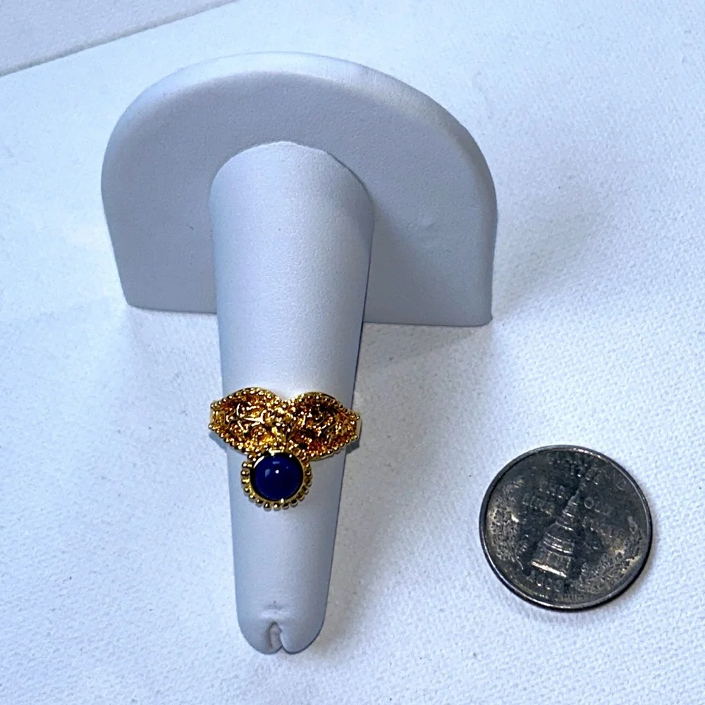 NWOT-PAJ Prime Art & Jewel Brand Blue Lapis Gold Over Brass Dangle Designer Ring