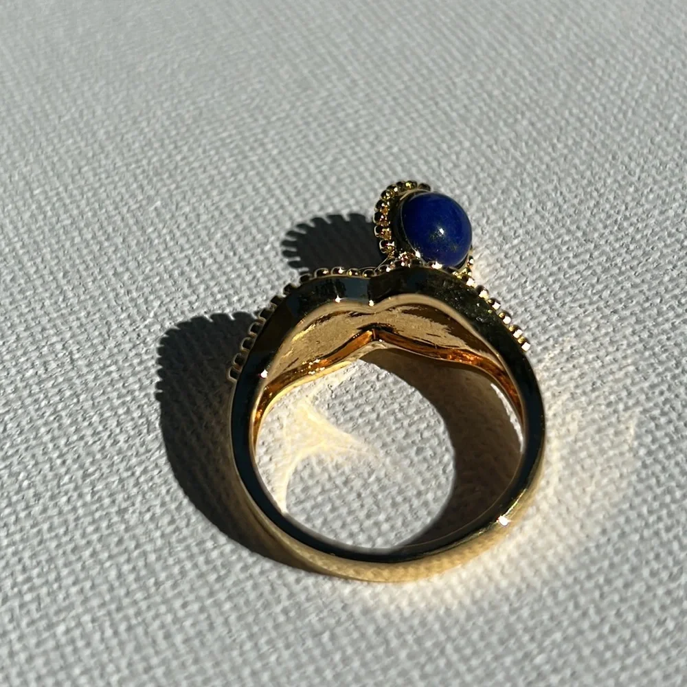 NWOT-PAJ Prime Art & Jewel Brand Blue Lapis Gold Over Brass Dangle Designer Ring