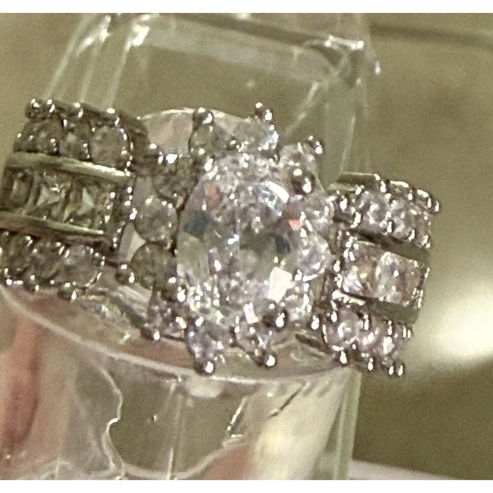 Vintage Style Engagement Ring Signed 14K WFG Oval CZ Diamond Tested 6 READ DESCP