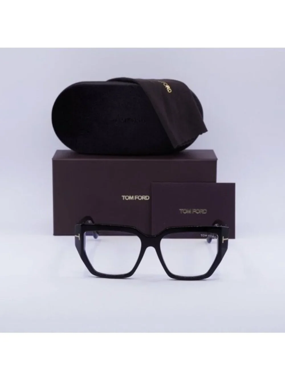 Tom Ford FT5951-B 001 Square Eyeglasses 54mm - Shiny Black/Blue Light block