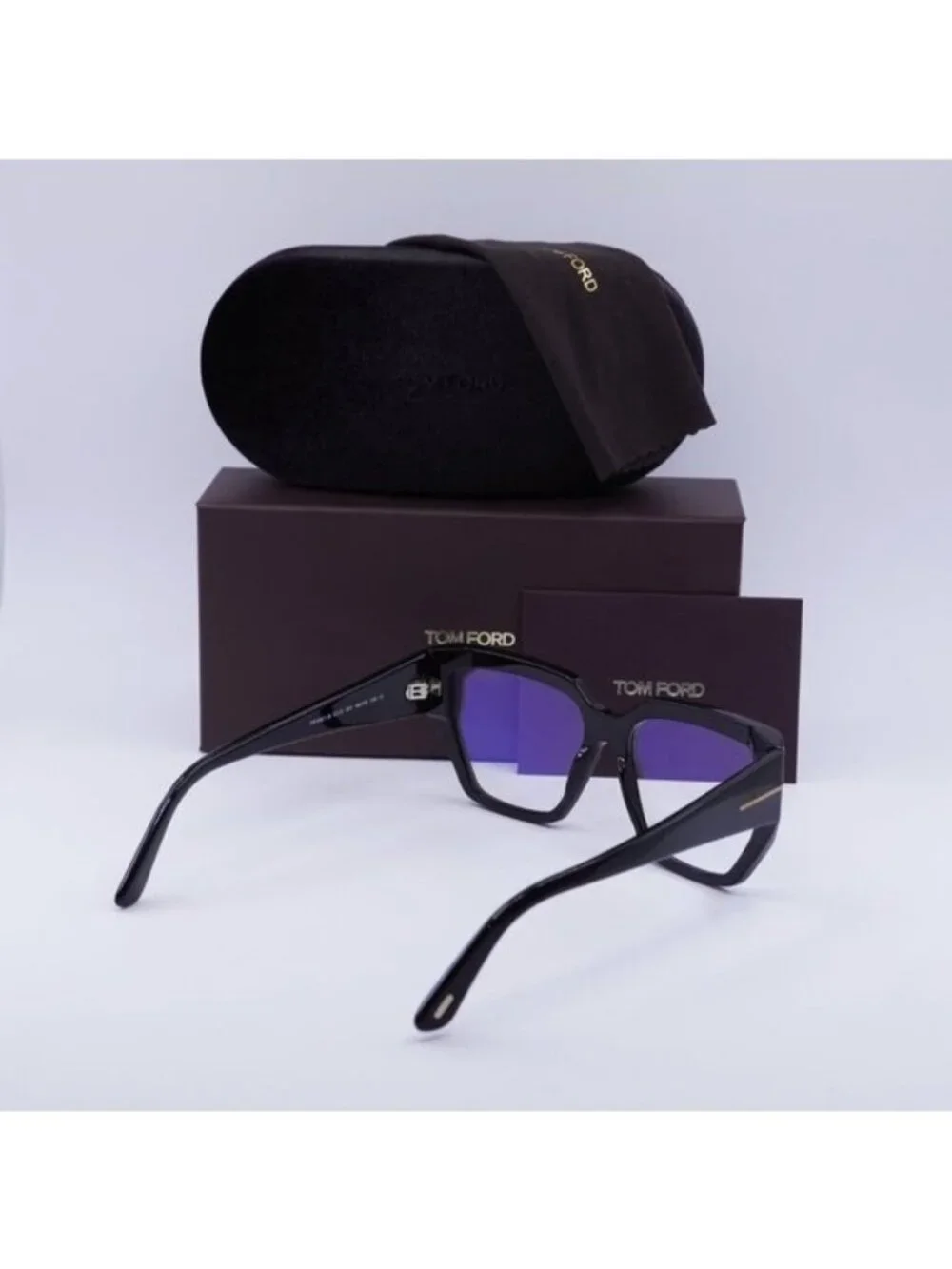 Tom Ford FT5951-B 001 Square Eyeglasses 54mm - Shiny Black/Blue Light block