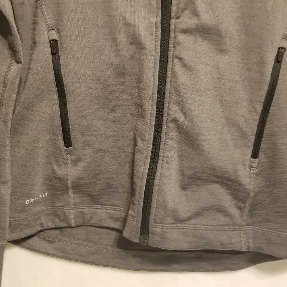 Nike M Jacket Dri-FIT Full Zip Gray Athletic Thumb Hole Compression Lightweight