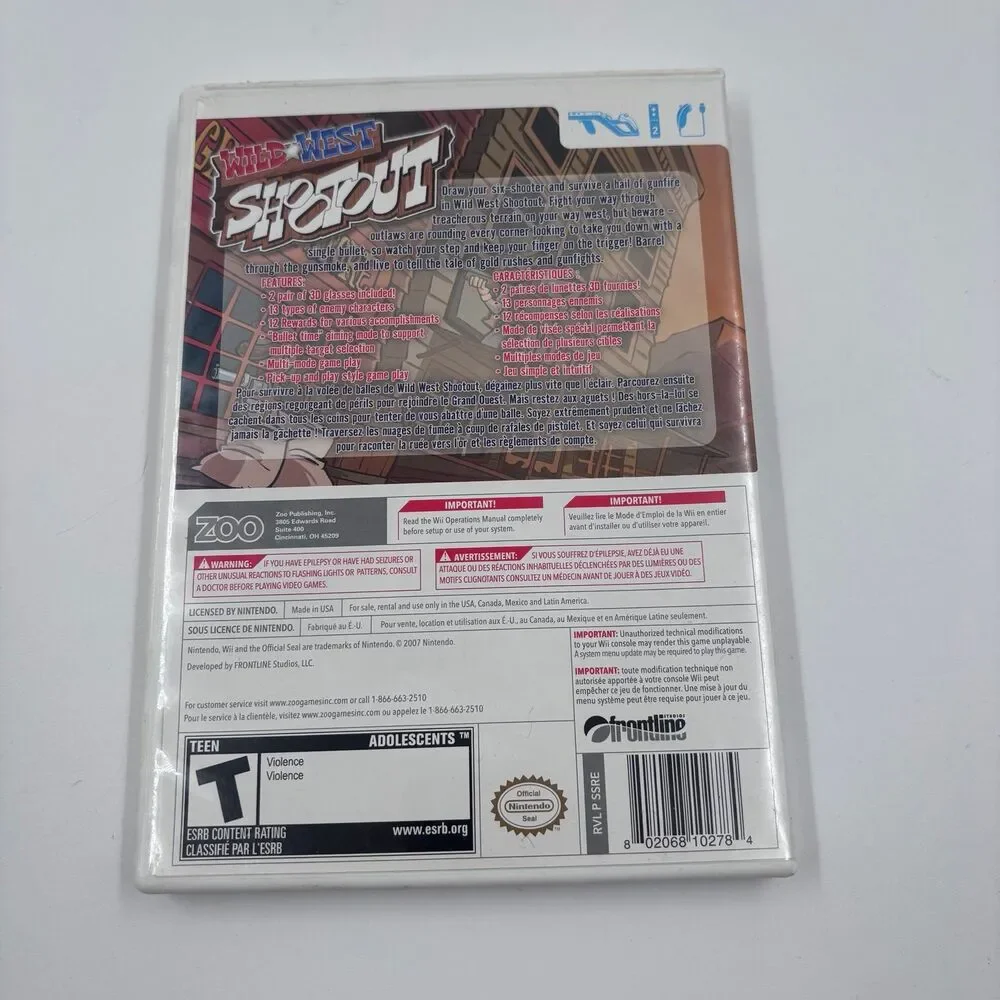 Wild West Shootout Nintendo Wii Disc Case Manual 3D Glasses CIB Tested
