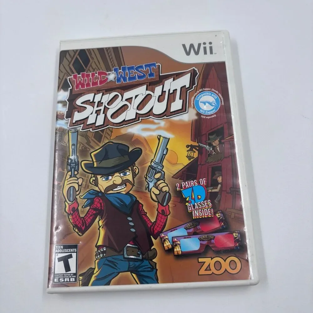 Wild West Shootout Nintendo Wii Disc Case Manual 3D Glasses CIB Tested