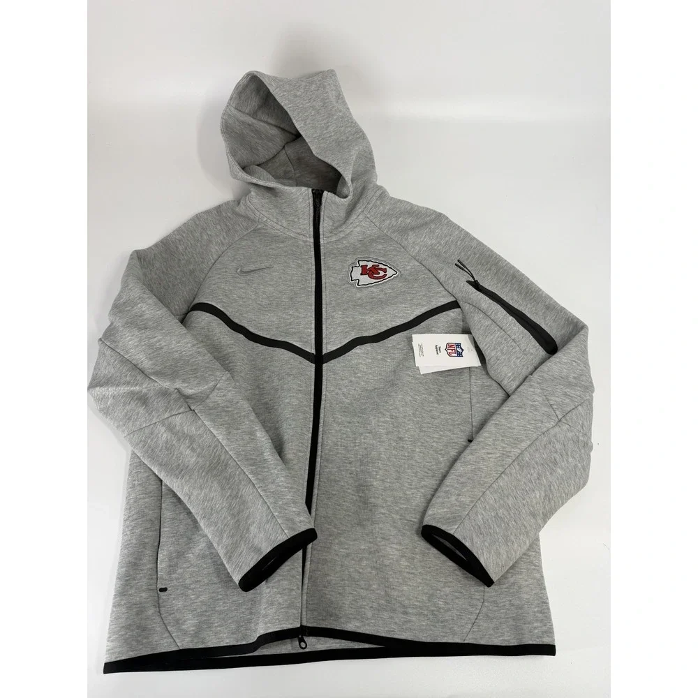 Kansas City Chiefs Nike Grey‎ Tech Fleece Hoodie Jacket Hooded Size Large L NWT