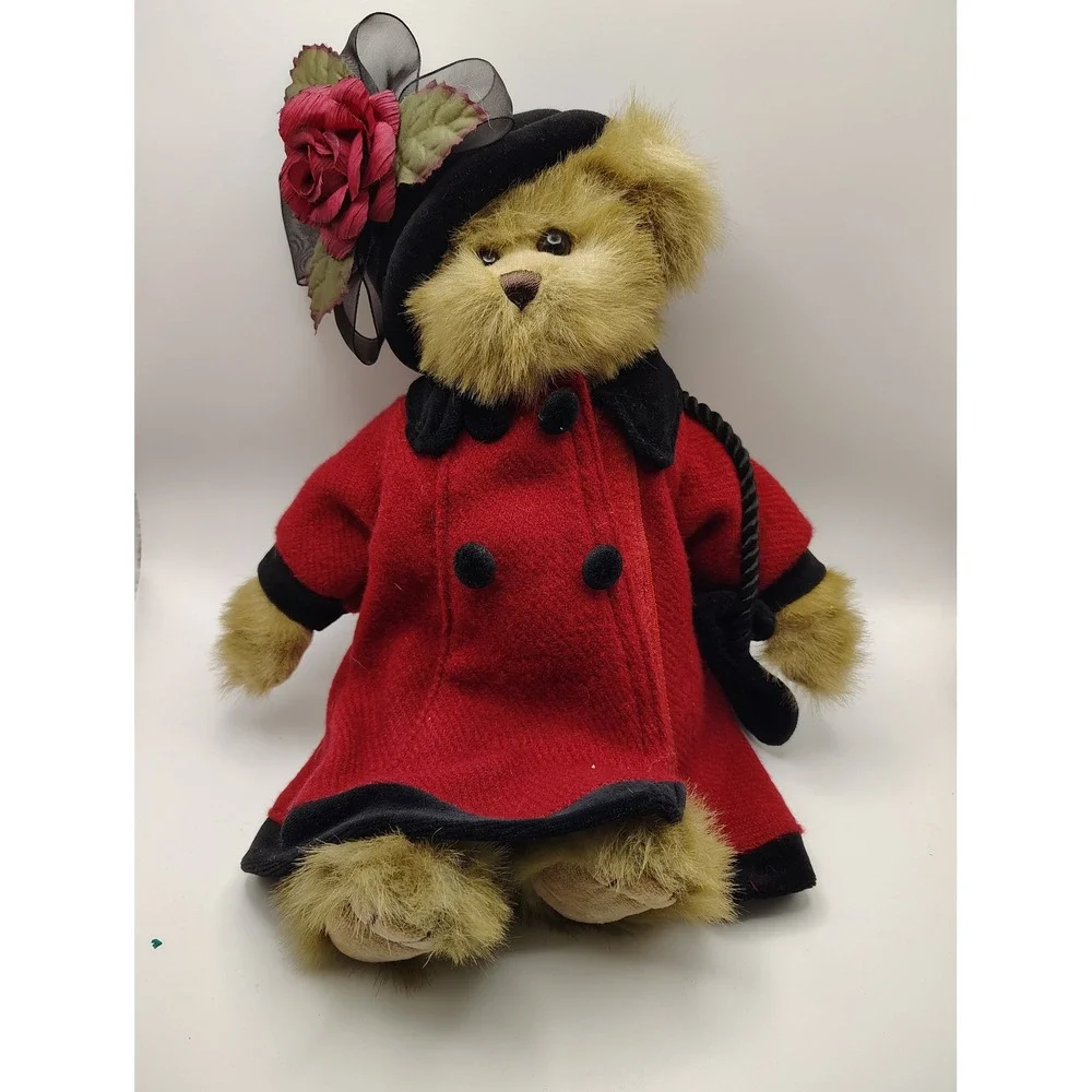 Bearington Collection‎ Teddy Bear Red Pea Coat Black Rose Hat Plush Collectible