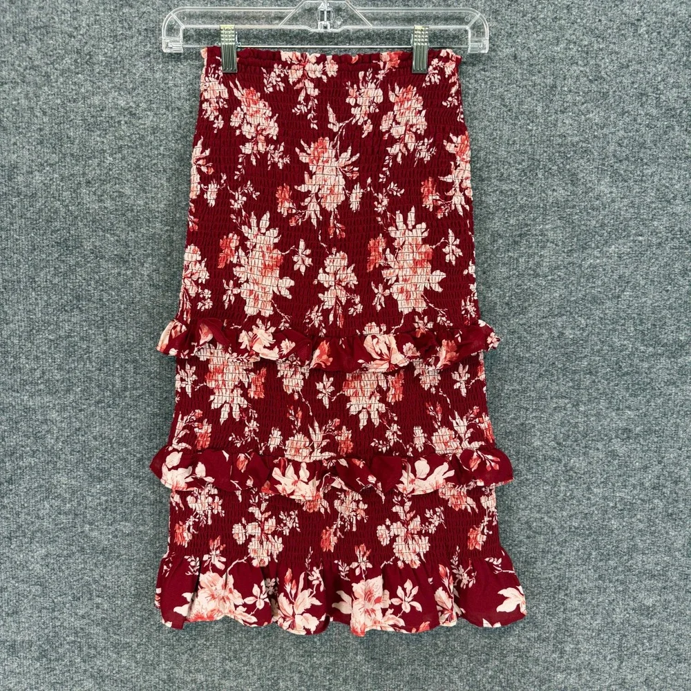 Abercrombie &‎ Fitch 2 Piece Set Women XSP Red Floral Midi Skirt Crop Top Boho