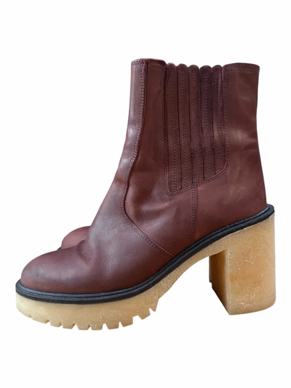 FREE PEOPLE‎ James Leather Chelsea Boot Cherry Chocolate Burgundy 38.5 8
