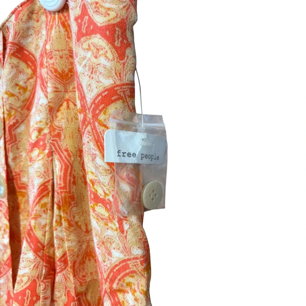 Free People Casual Lover's Lane Printed Mini Skirt Orange Yellow Button‎ Sz 12