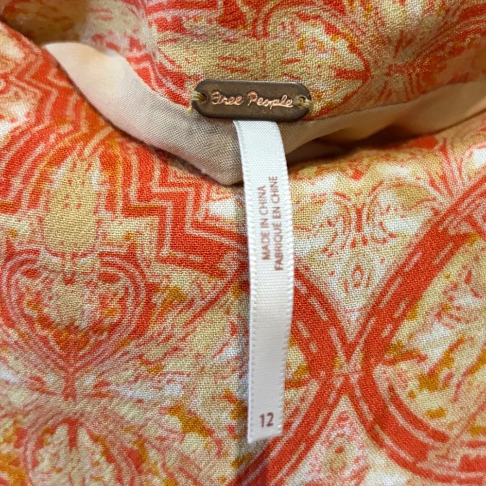 Free People Casual Lover's Lane Printed Mini Skirt Orange Yellow Button‎ Sz 12