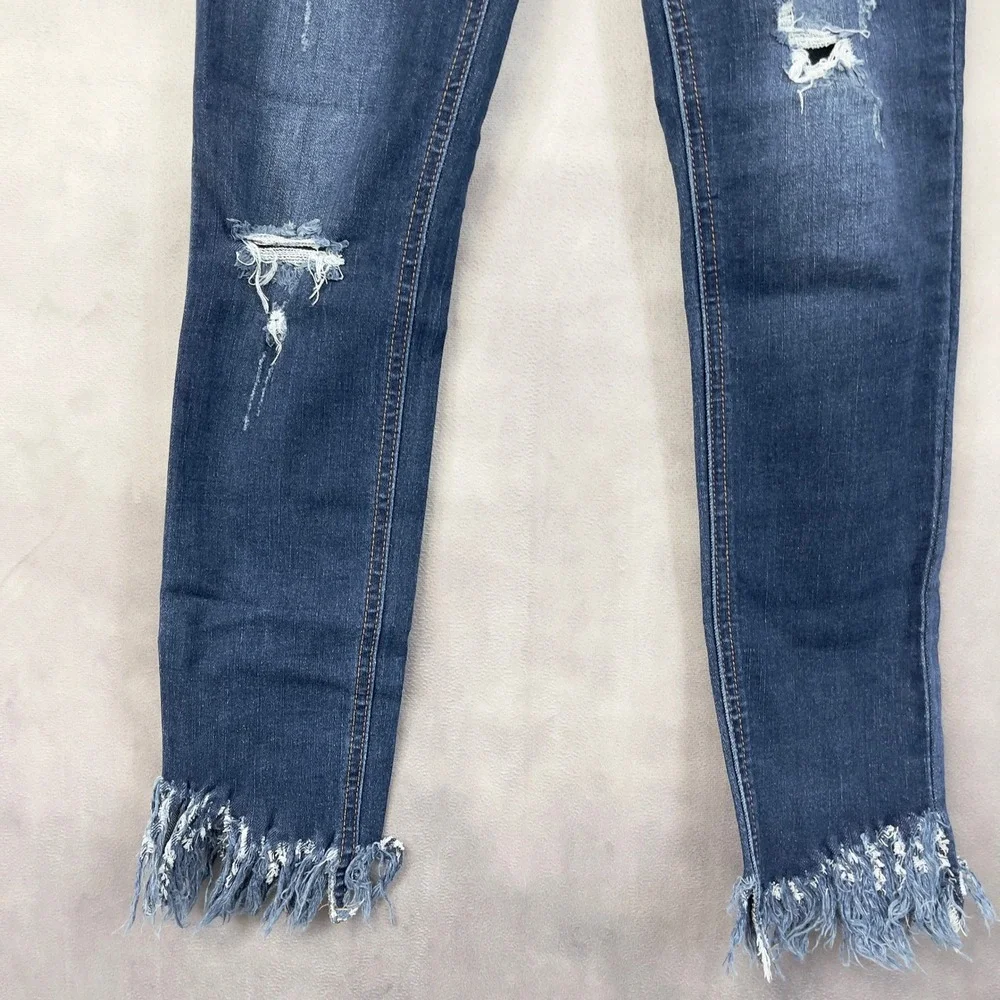 Free People Great Heights Jeans Size 24 Distressed Raw Hem Skinny Y2K Indie Boho
