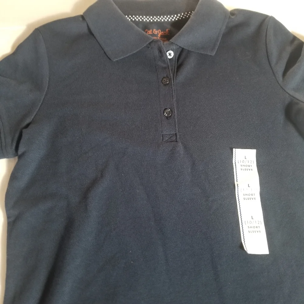 NWOT CAT & JACK SCHOOL UNIFORMS NAVY POLO SHIRT SIZE LARGE 10/12