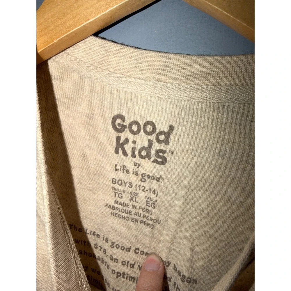 Life Is Good Boys XL 12-14 Play List‎ Sports Graphic T-Shirt Heather Oatmeal Tee