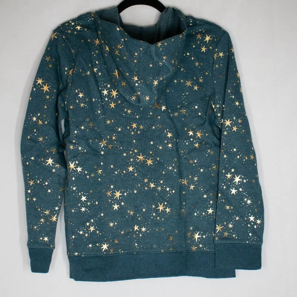 Cat &‎ Jack Girls' Dark Green Gold Stars Zip-Up Fleece Hoodie