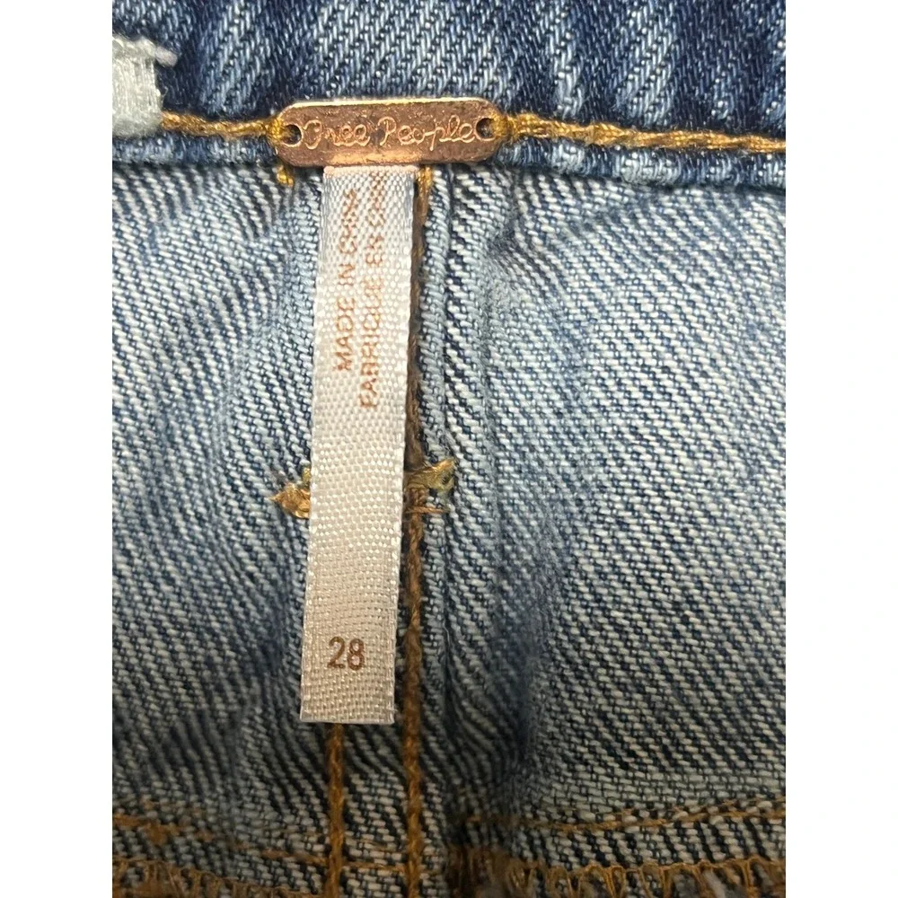 Free People Lace Up Denim‎ Micro Mini Skirt Blue Distressed Raw Hem Size 28 Boho