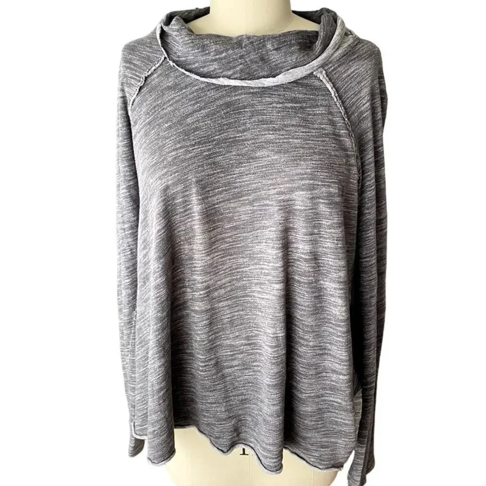 FREE PEOPLE Beach Two Tone Gray Cocoon Cowl Neck Pullover Activewear Top