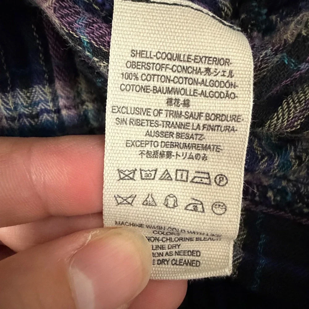 Free People Purple Plaid Grommet Detail Frayed Hem Cotton Shirt Small
