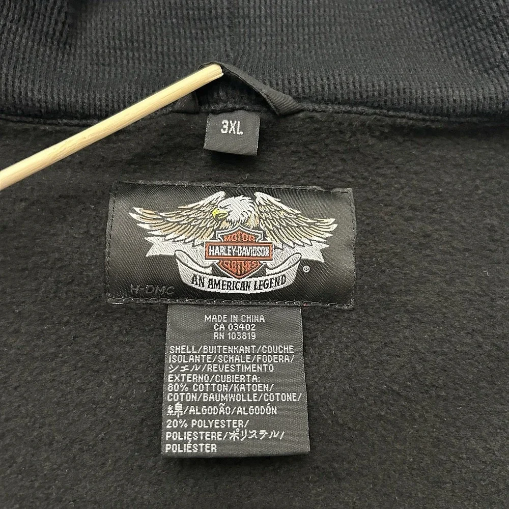 Harley Davidson Bar Shield Fleece Hooded Zip Vest Black 3XL Biker Moto 2007‎