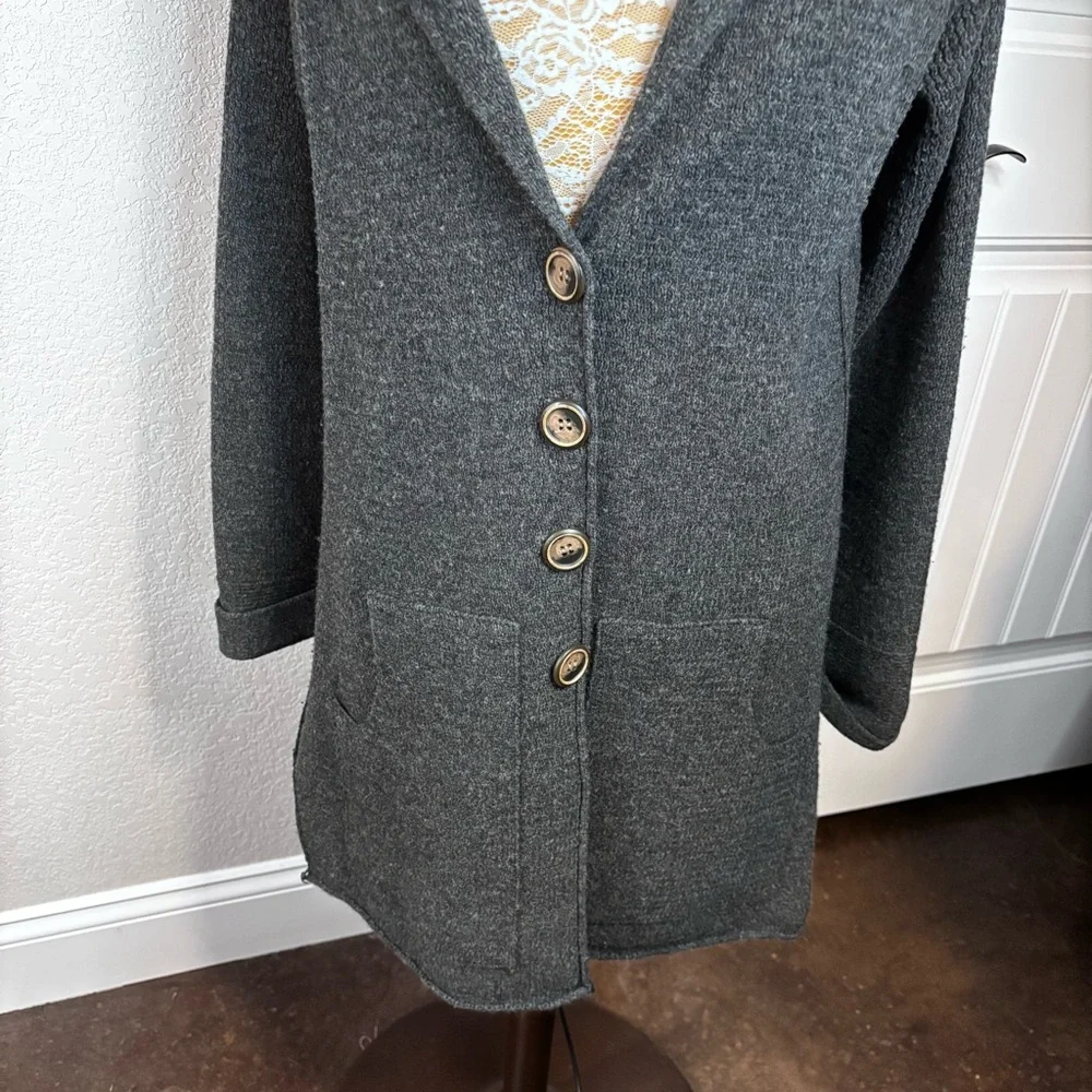 Women's Charcoal Gray Blazer‎ Long Line Cardigan  Wool Sweater