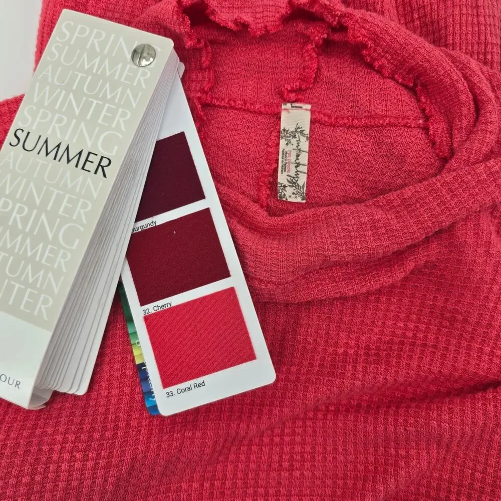 Free People Intimately Make It Easy Thermal Waffle‎ Knit Top Coral Red Medium