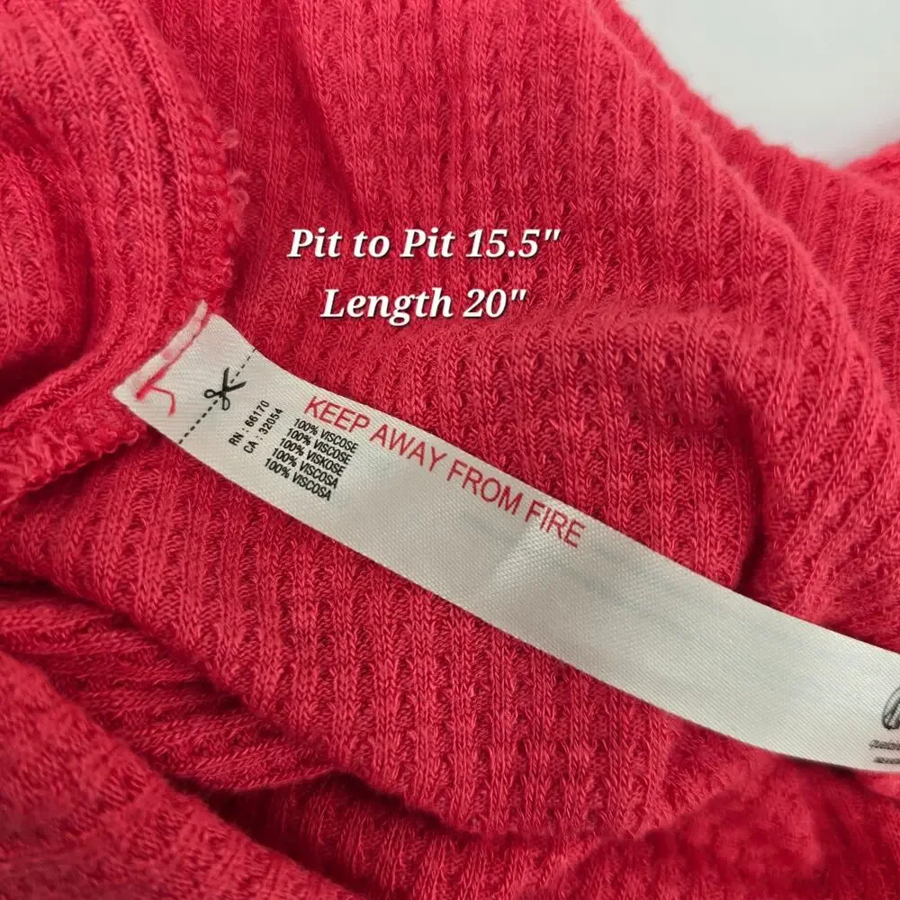 Free People Intimately Make It Easy Thermal Waffle‎ Knit Top Coral Red Medium