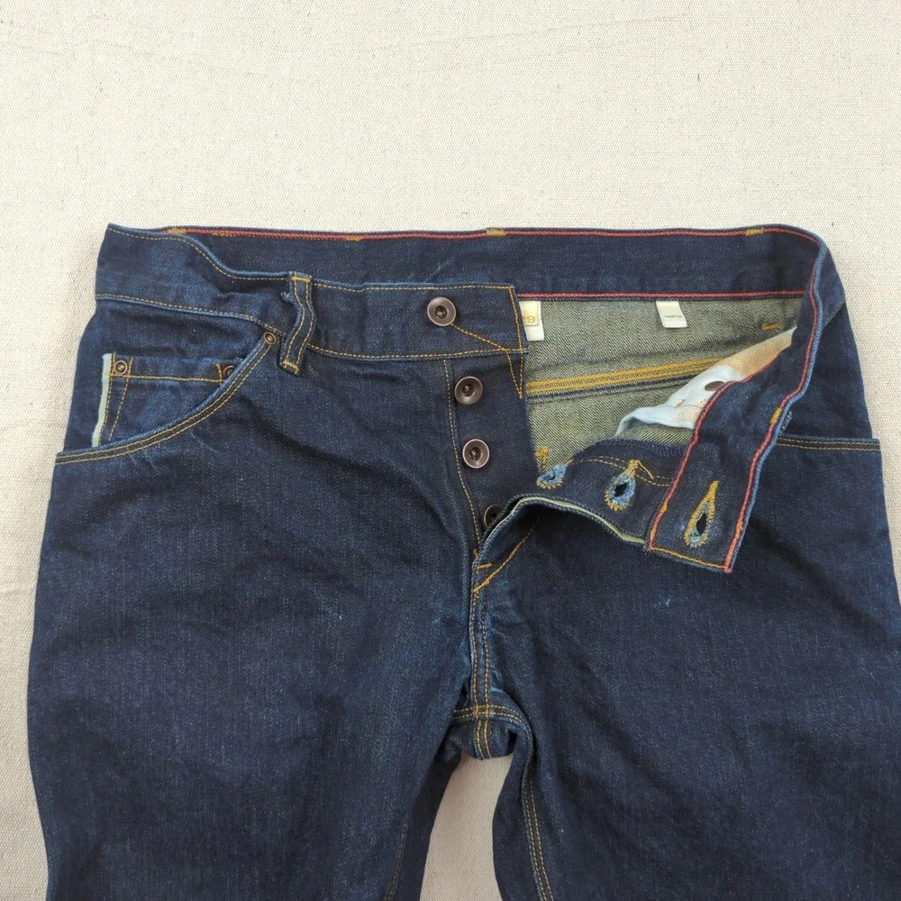 Raleigh Denim Jeans Mens 29x34 Blue Martin Selvedge‎ Button Fly White Oak