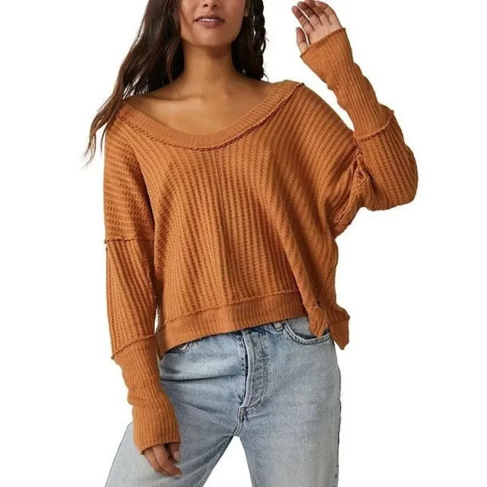 Free People‎ We The Free New Magic Cotton Drop-Shoulder Waffle Top Size XS