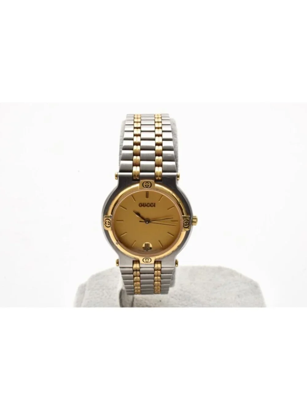 Gucci Quartz Watch Gold Dial GG Bezel Stainless Steel