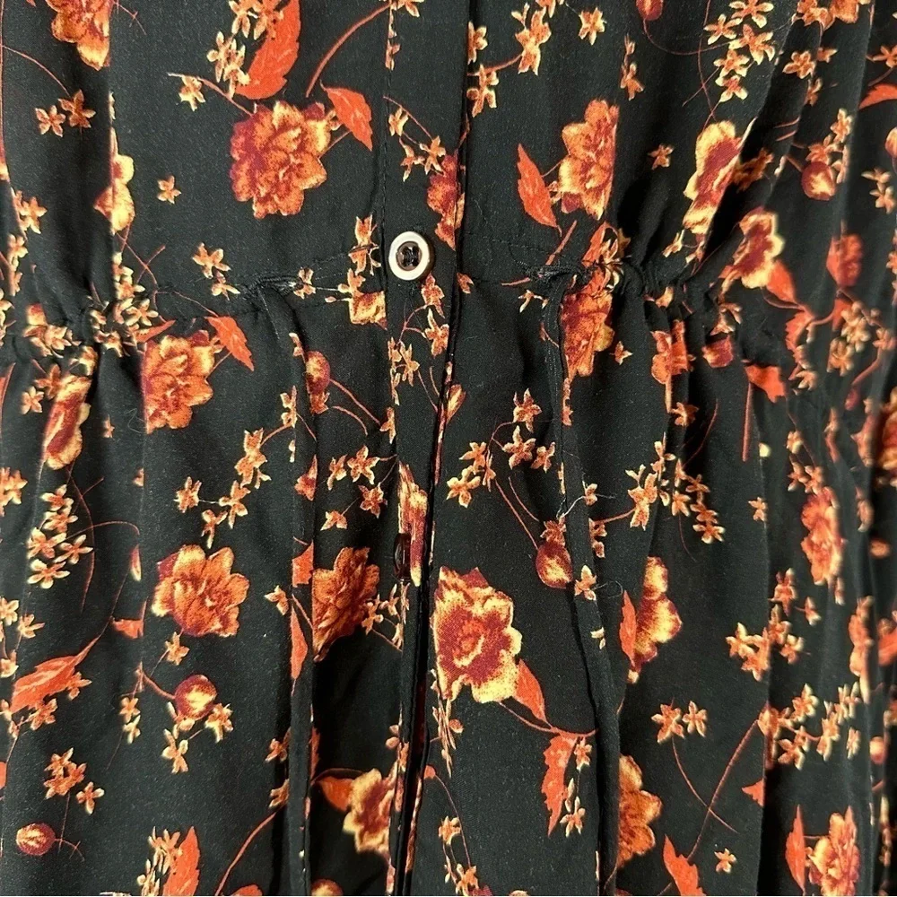 Free People Women’s Flower Fields Black Mini Dress Medium Fall Floral Oversized