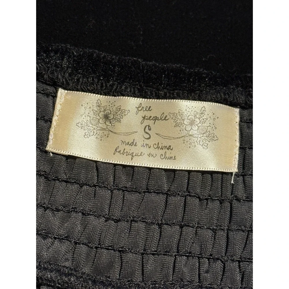 Free People Scandinavian Tunic Dress Black Velvet Boho Embroidered Trim Womens S
