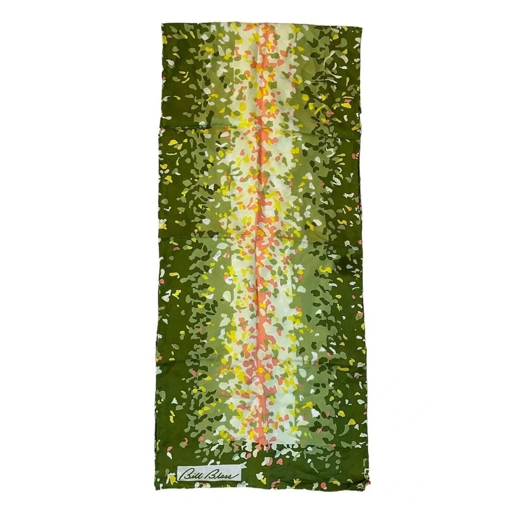 Vintage Bill Blass Confetti Print Silk Scarf Womens Green‎ Glam Luxury Designer