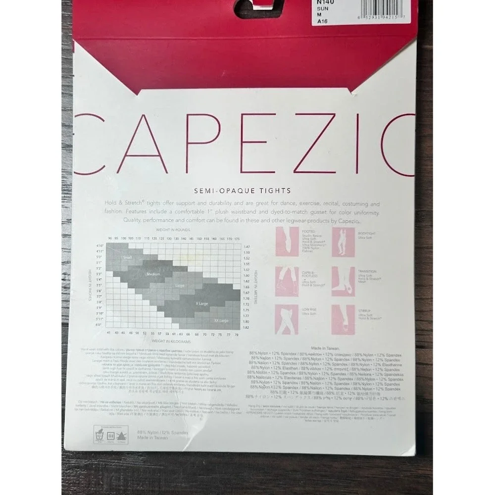 Capezio Hold & Stretch Footless Tights Sun Medium N140 Semi Opaque‎