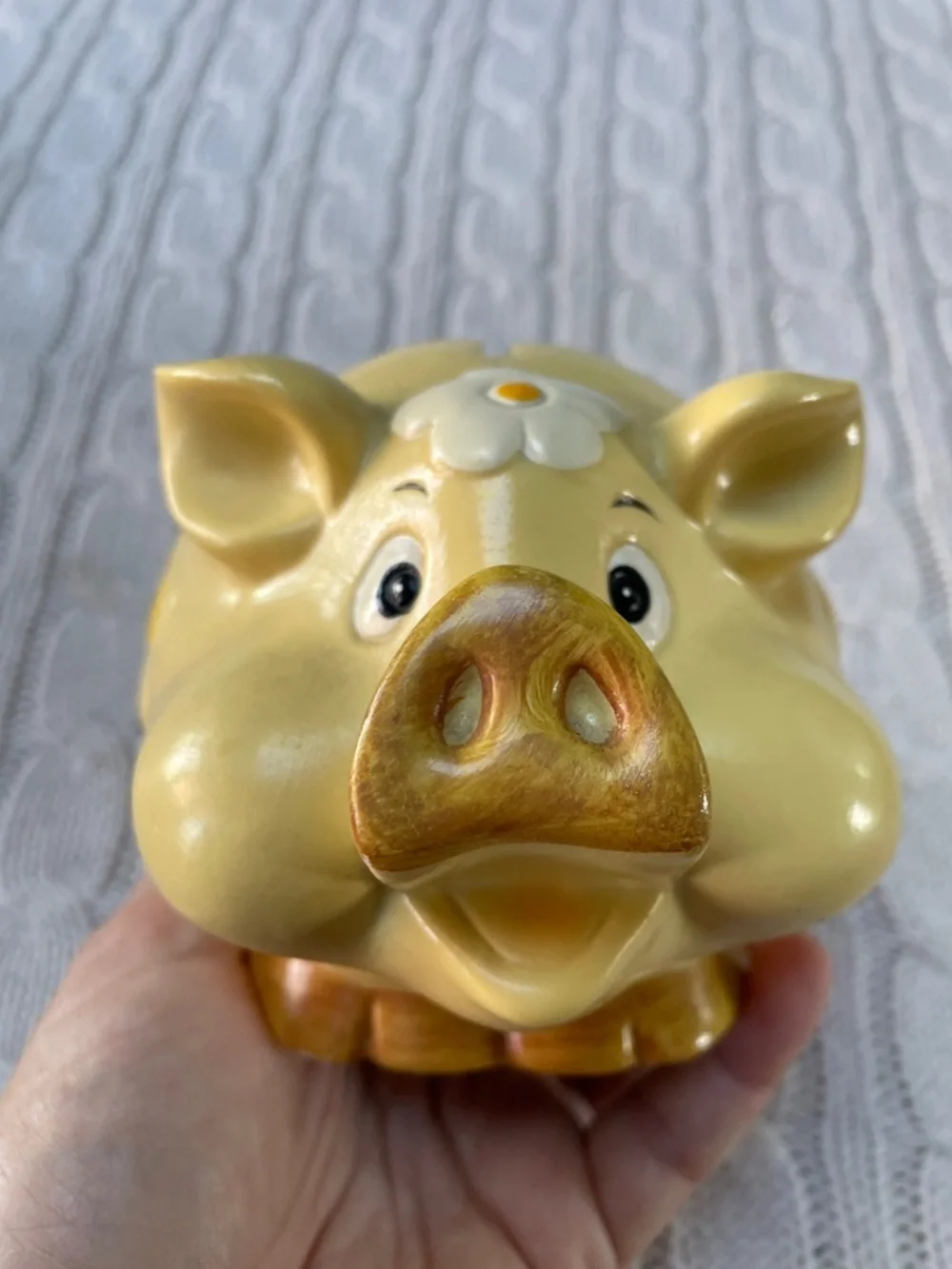 VTG Yellow Floral Ceramic Piggy Bank