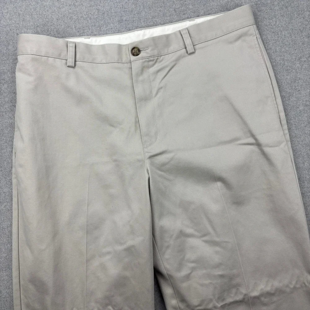 L.L. Bean Chino Pants Mens 36x35 Beige‎ Classic Fit Cotton Flat Front Double L