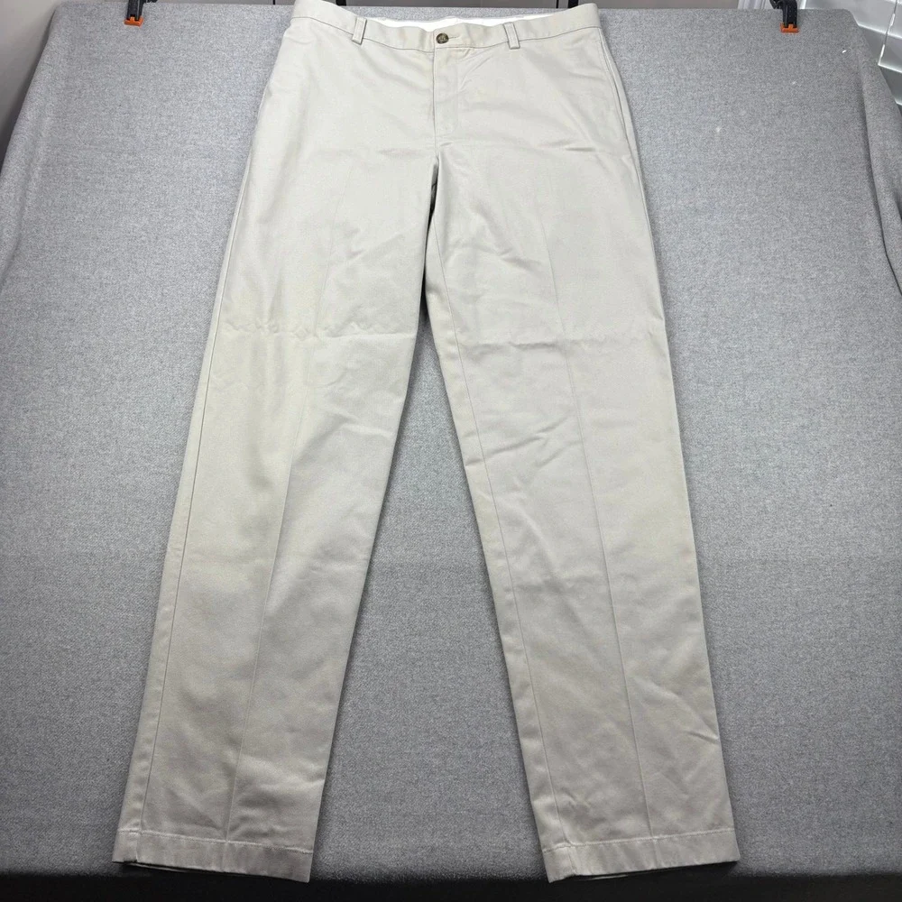 L.L. Bean Chino Pants Mens 36x35 Beige‎ Classic Fit Cotton Flat Front Double L