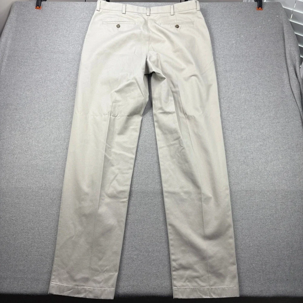 L.L. Bean Chino Pants Mens 36x35 Beige‎ Classic Fit Cotton Flat Front Double L
