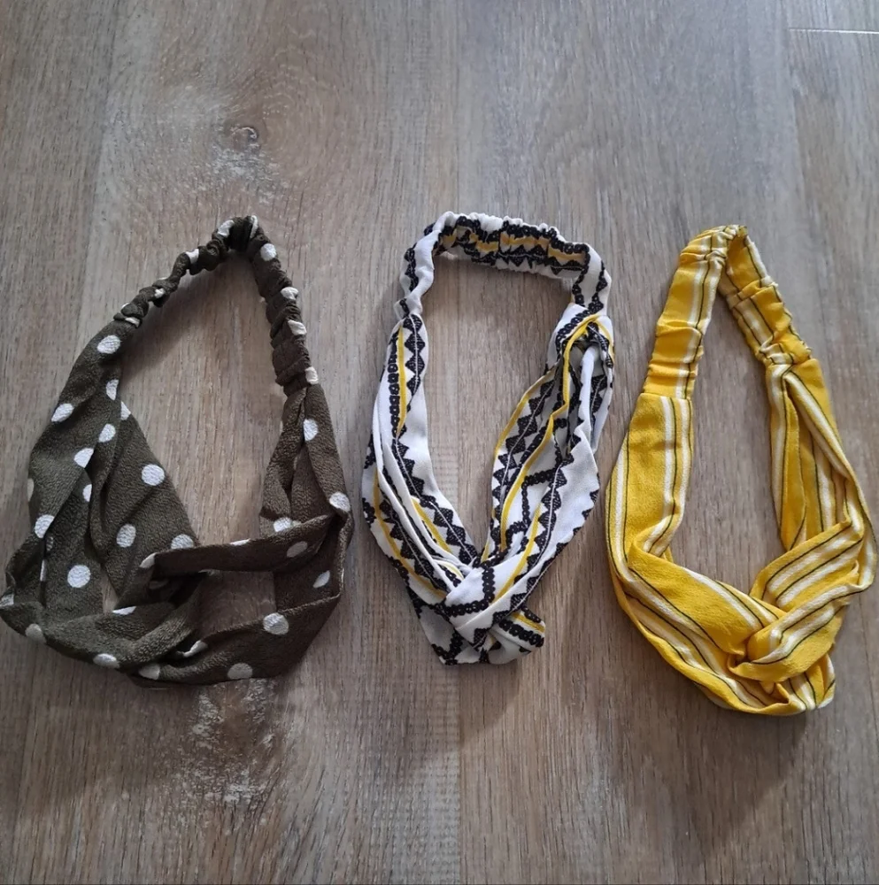 Lot of 3 Fabric Headbands Elastic Back Hair Accessories NWOT