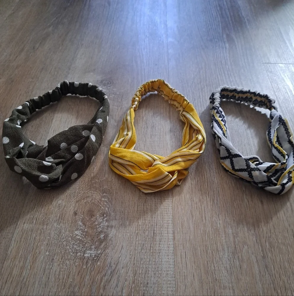 Lot of 3 Fabric Headbands Elastic Back Hair Accessories NWOT