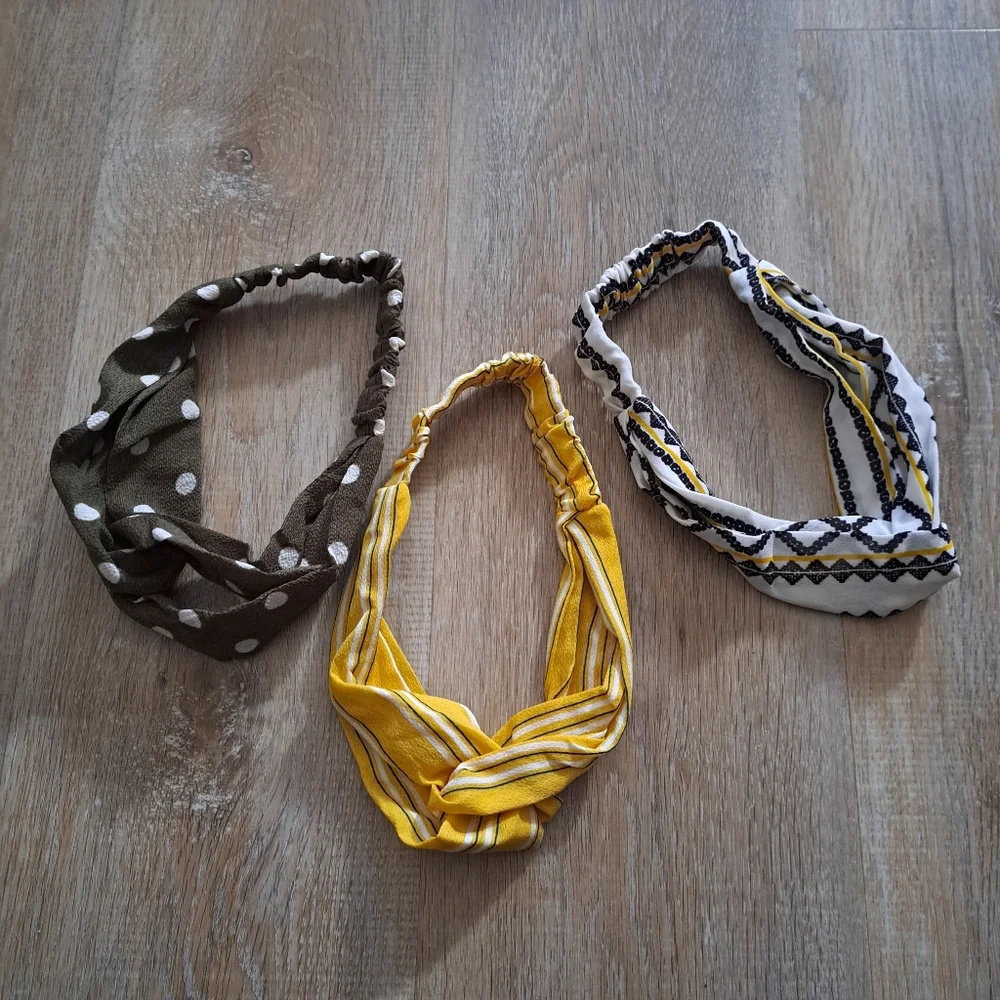 Lot of 3 Fabric Headbands Elastic Back Hair Accessories NWOT