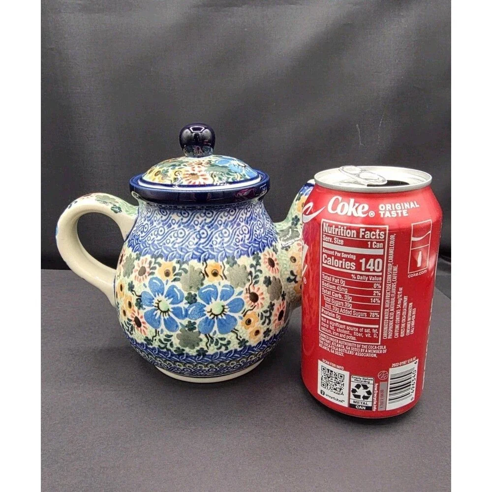 Bolesławiec Hand Painted Stoneware Teapot Floral Unikat Polish Pottery 2198