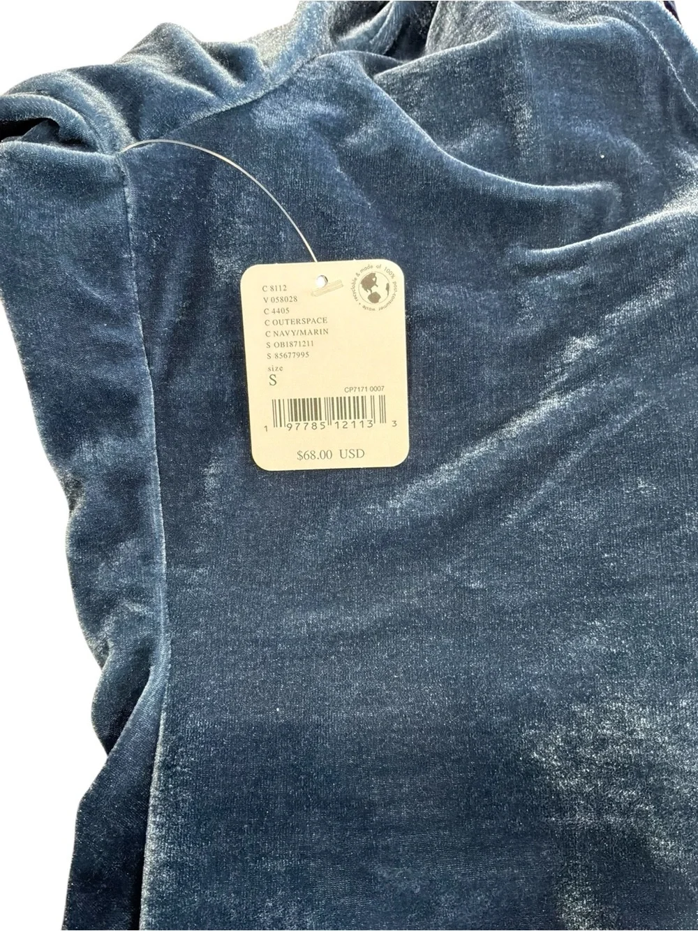 Free People Velvet Ruched Puff Sleeve V-Neck Top Blue Gray Small NWT