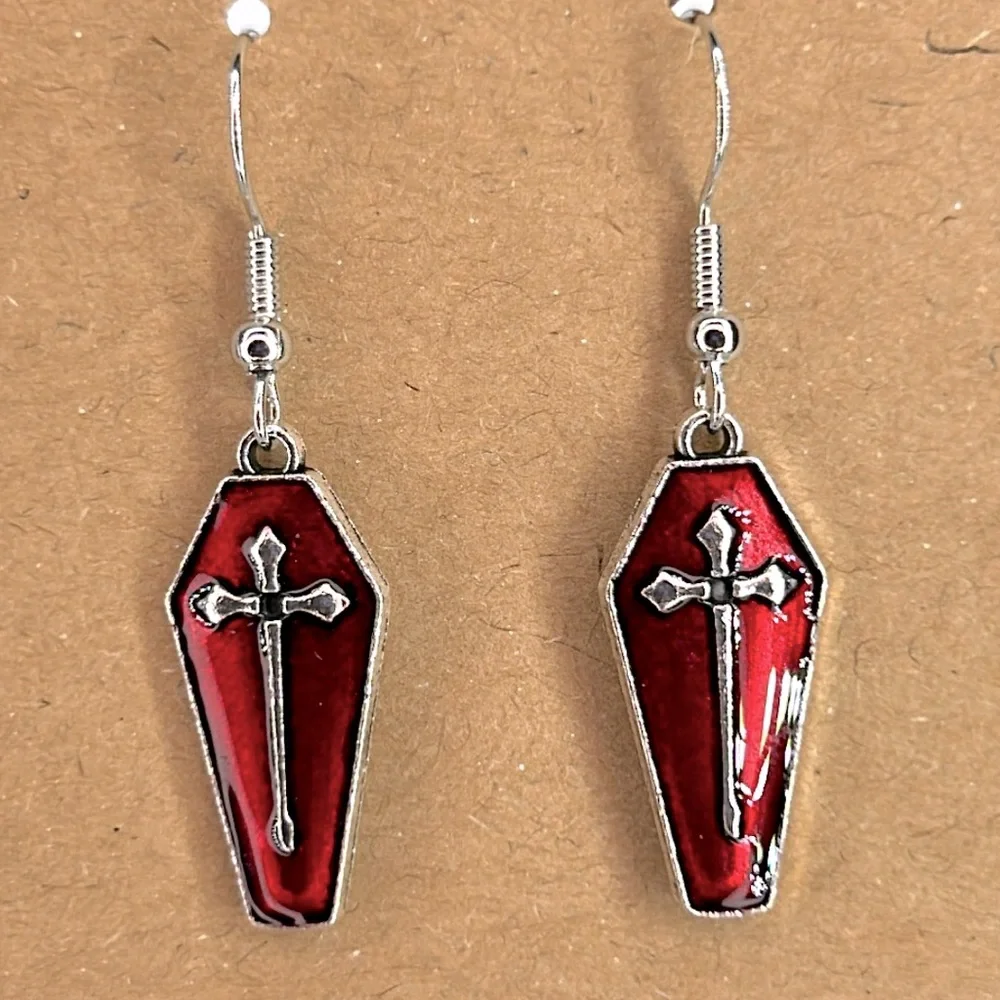 Vampire Coffin Cross Enamel Zinc Alloy Halloween Gothic Dangle Earrings Fashion